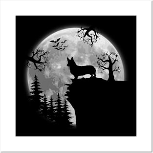 Corgi And Halloween Moon Posters and Art